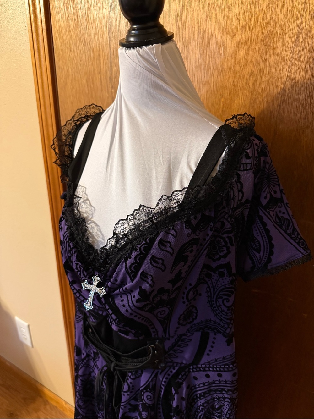 Rosegal Off Shoulder Black Purple Gothic Flowy Medieval Halloween Midi Dress 4X - Picture 5 of 16